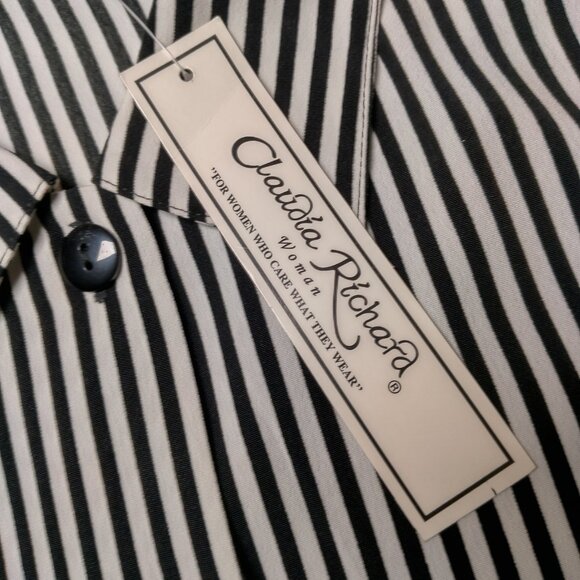 Vintage 90s Claudia Richard Blouse Woman Plus Size 2X Black White Striped NOS - Picture 12 of 15